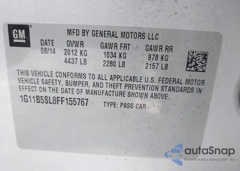 2015 Chevrolet Malibu Ls from USA, damaged, VIN 1G11B5SL8FF155767
